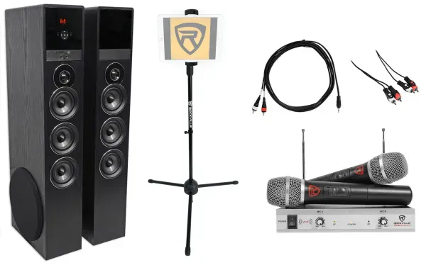 Rockville Bluetooth Home Theater/Karaoke Machine System+(2) Mics+Subs+iPad Stand