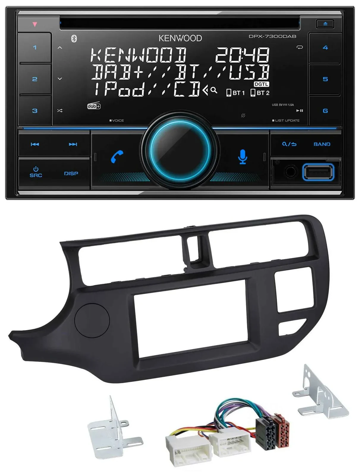 Kenwood CD 2DIN DAB USB MP3 Bluetooth Autoradio für Kia Rio 11-14 UB schwarz