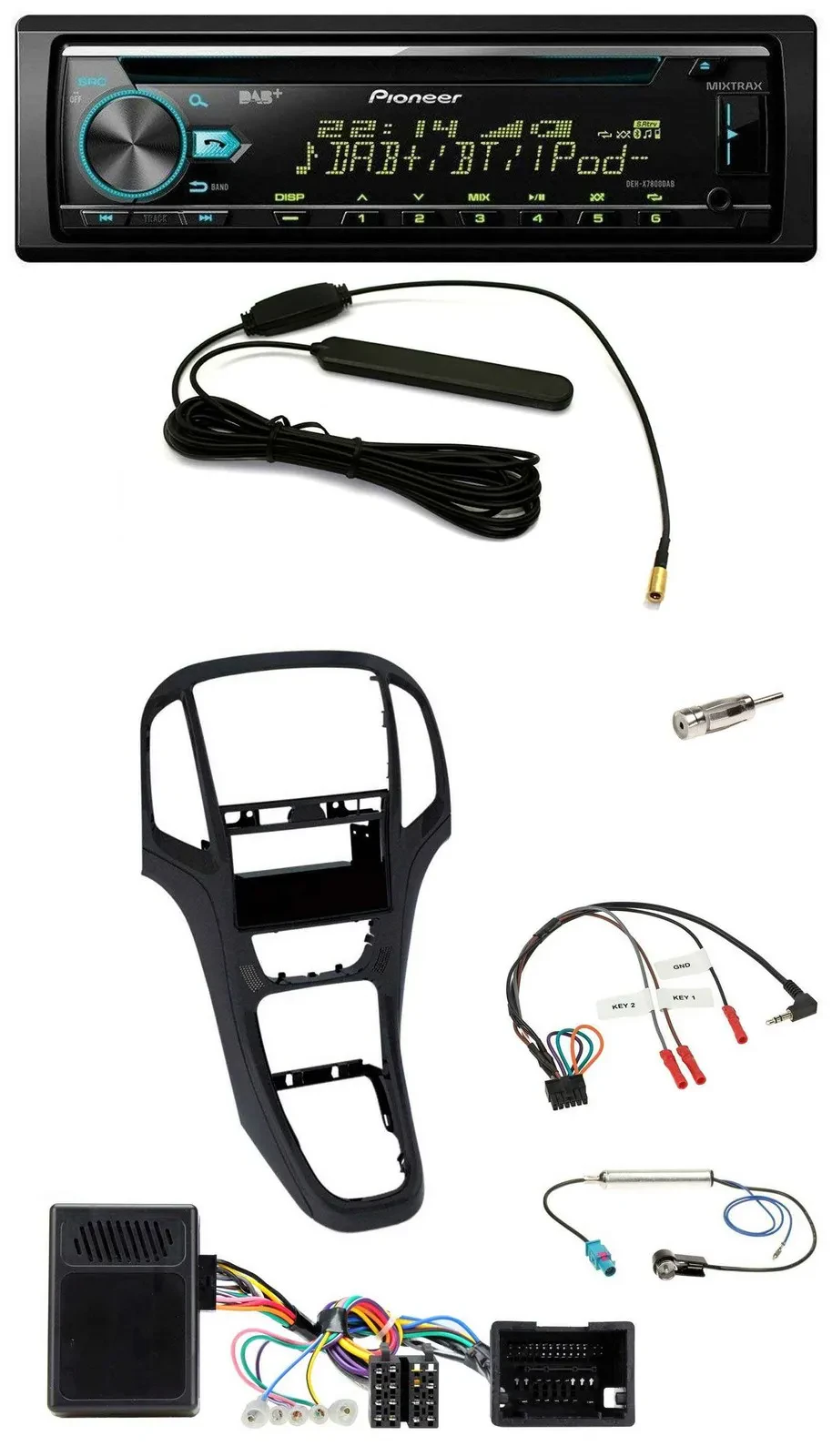 Pioneer CD MP3 Lenkrad DAB USB Autoradio für Opel Astra J 2009-2016 Perl schwarz