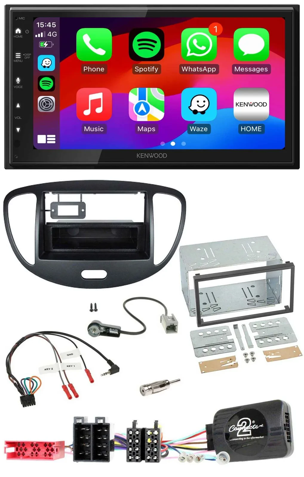 Автомагнитола Kenwood 2 DIN USB DAB Bluetooth для Hyundai i10 (2009–2013), черный, поддержка управления на руле