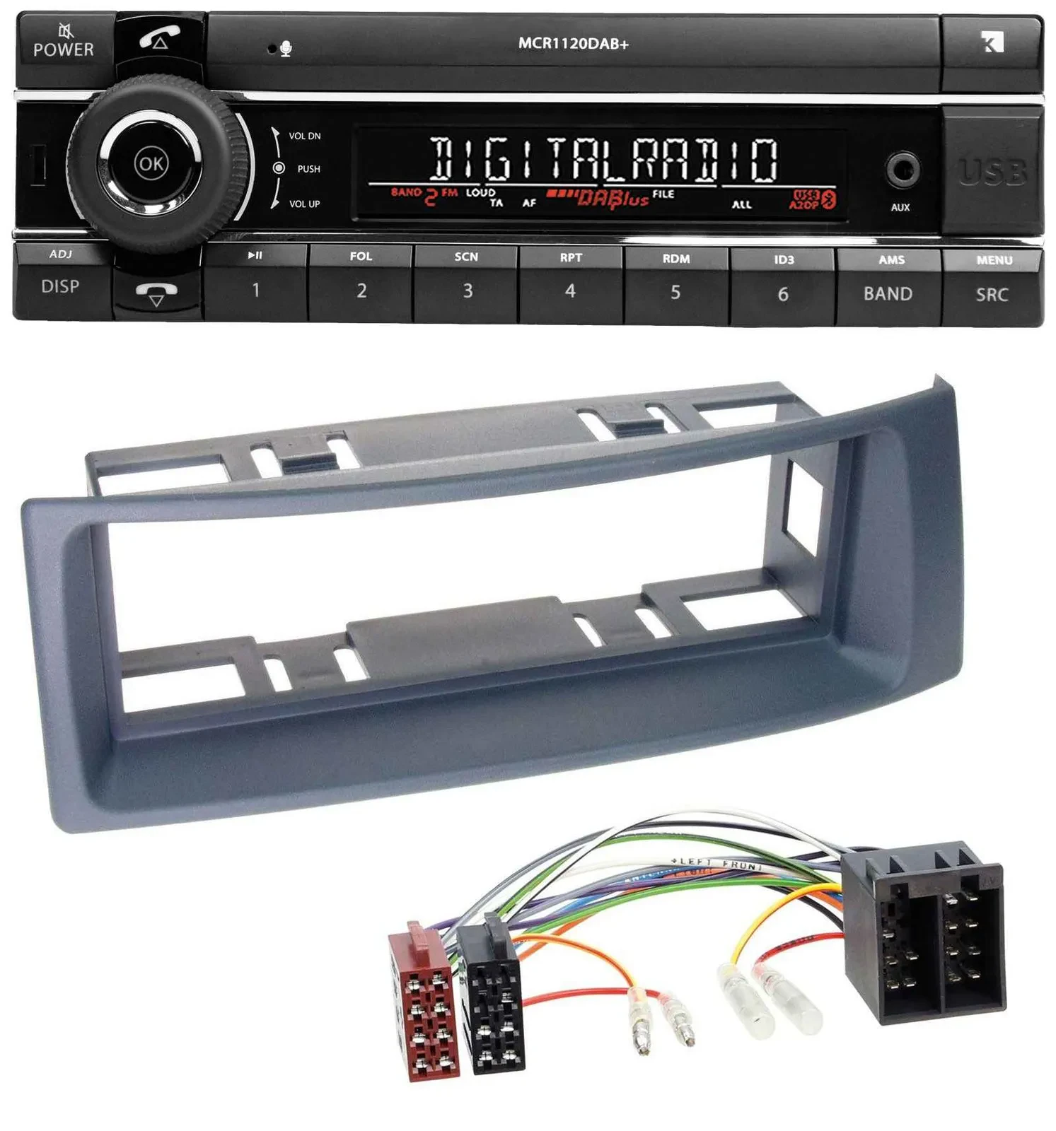 Автомагнитола для Renault Scenic/Megane (до 2003) Kienzle Bluetooth, USB, MP3, DAB, серый