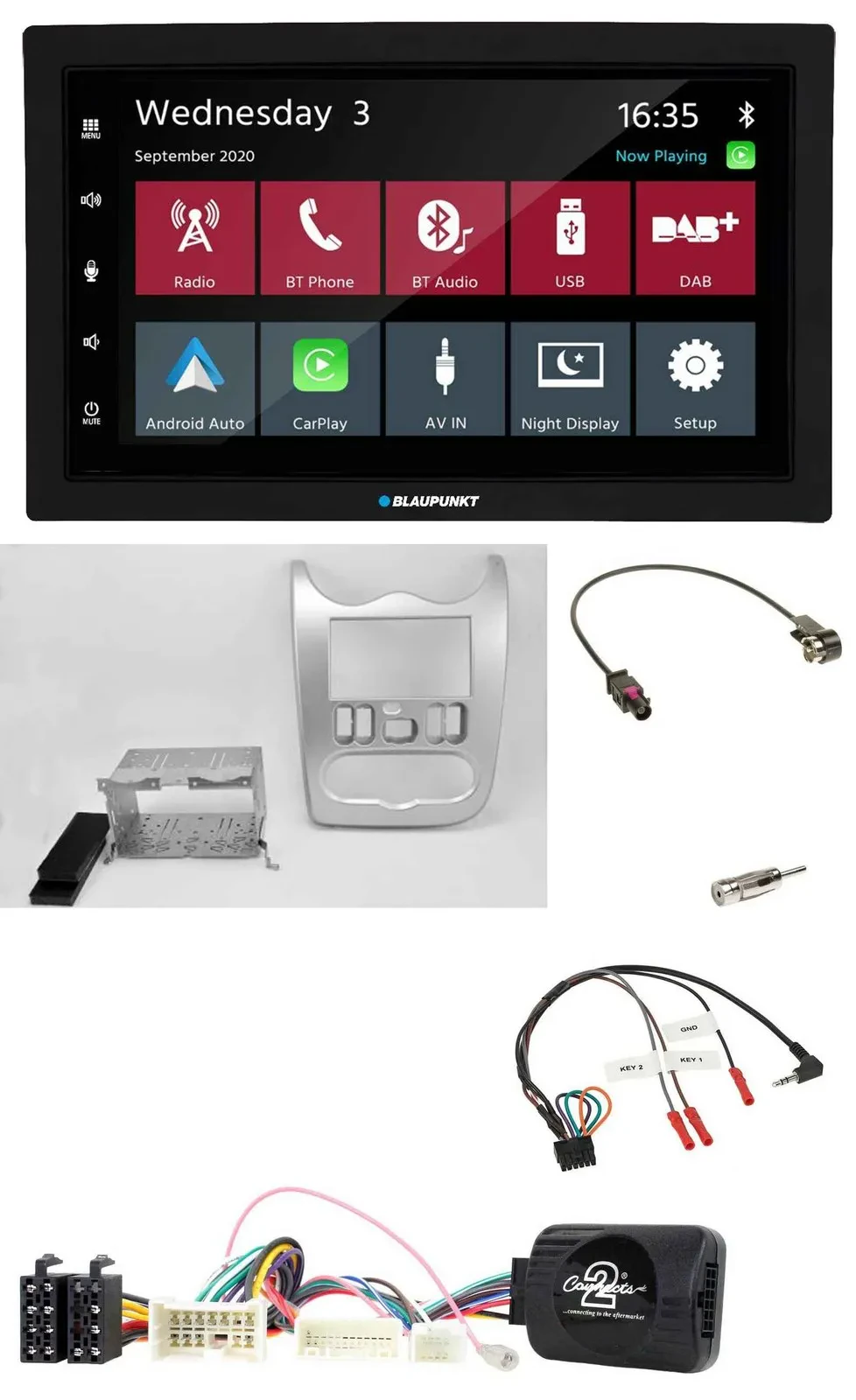 Blaupunkt DAB Bluetooth USB Lenkrad 2DIN Autoradio für Dacia ab 2012 hellsilber