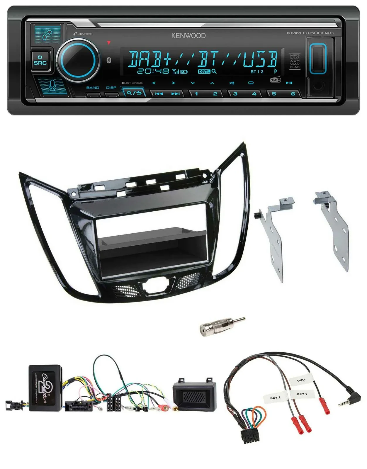 Автомагнитола Kenwood Bluetooth DAB USB для Ford C-Max/Kuga, черный (рояльный лак)