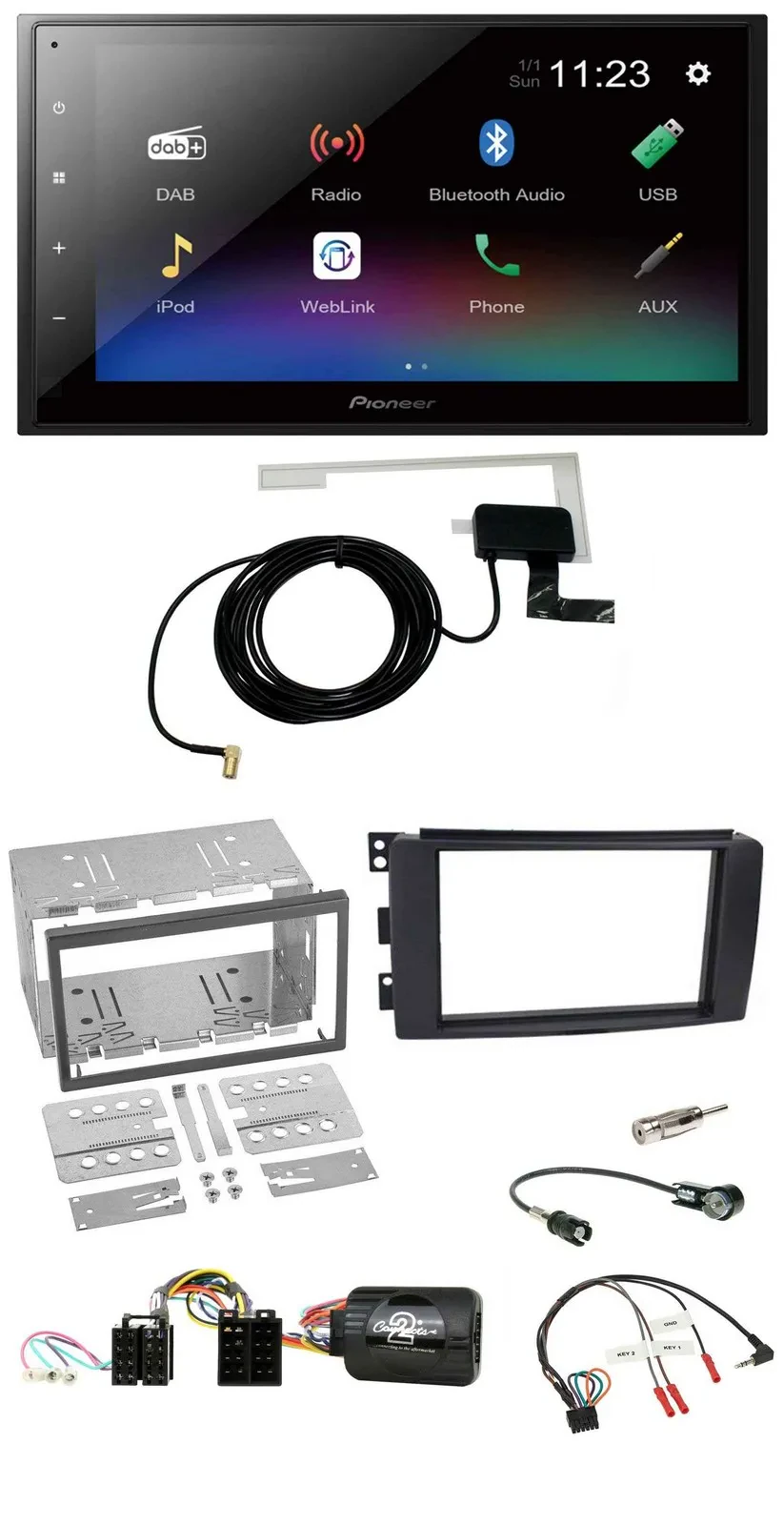 Pioneer DAB Lenkrad Bluetooth 2DIN USB Autoradio für Smart ForFour 2004-2006
