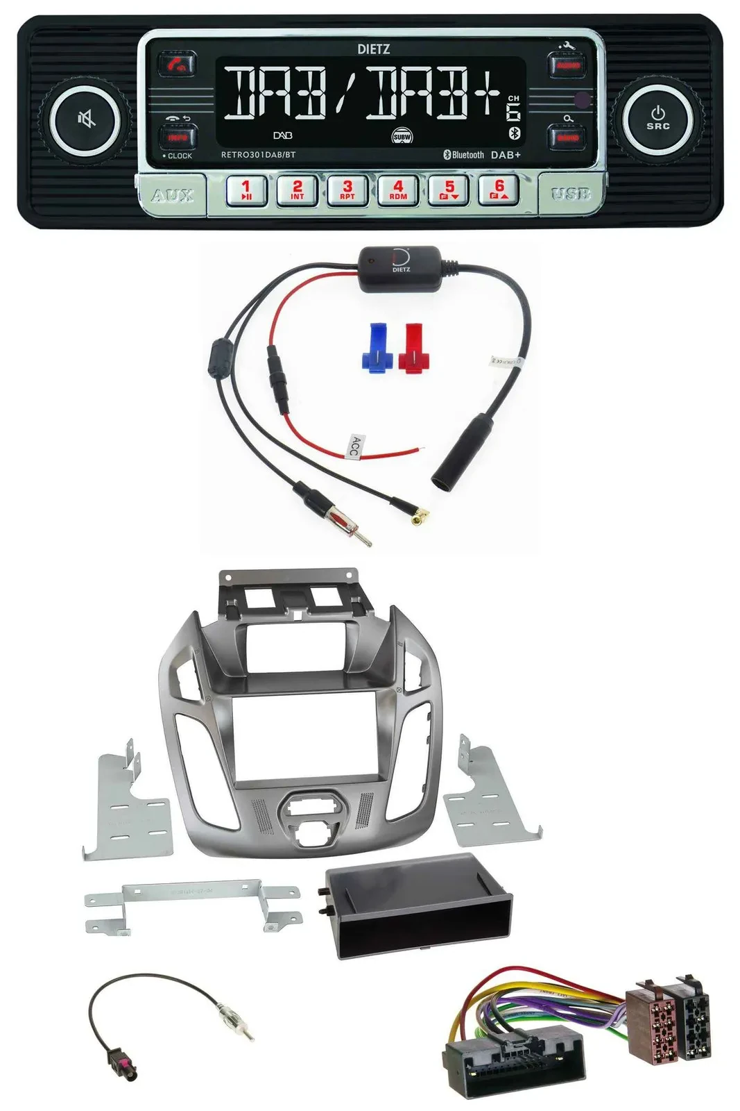 Dietz MP3 DAB Bluetooth USB Autoradio für Ford Transit Connect mit Display 12-18