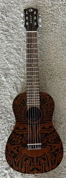 Luna UKE TRIBAL 6 All Mahogany 6-String Baritone Size Acoustic Guitar Ukulele