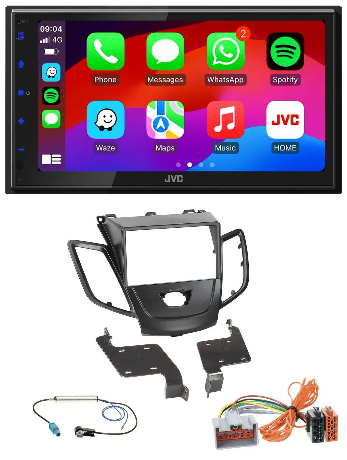 Автомагнитола JVC 2-DIN Bluetooth DAB USB MP3 для Ford Fiesta 2008–2010, черная