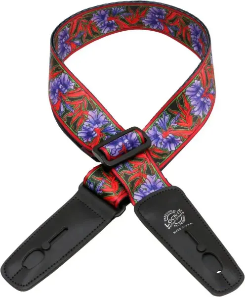 Lock-It Bob Masse Rock Art Leather End Guitar Strap- Purple Flowers, LIS-032-BM2