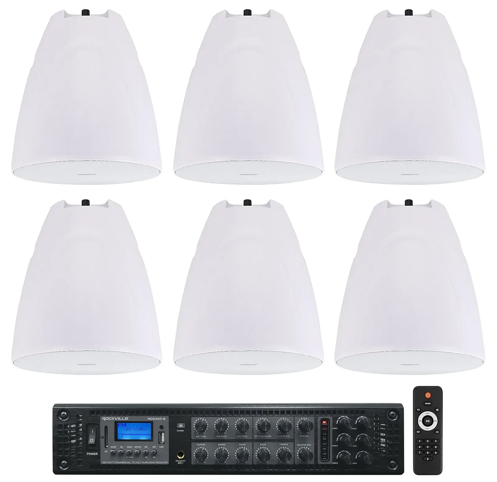 Потолочная акустика Rockville PEN-80T White с усилителем (6 штук)
