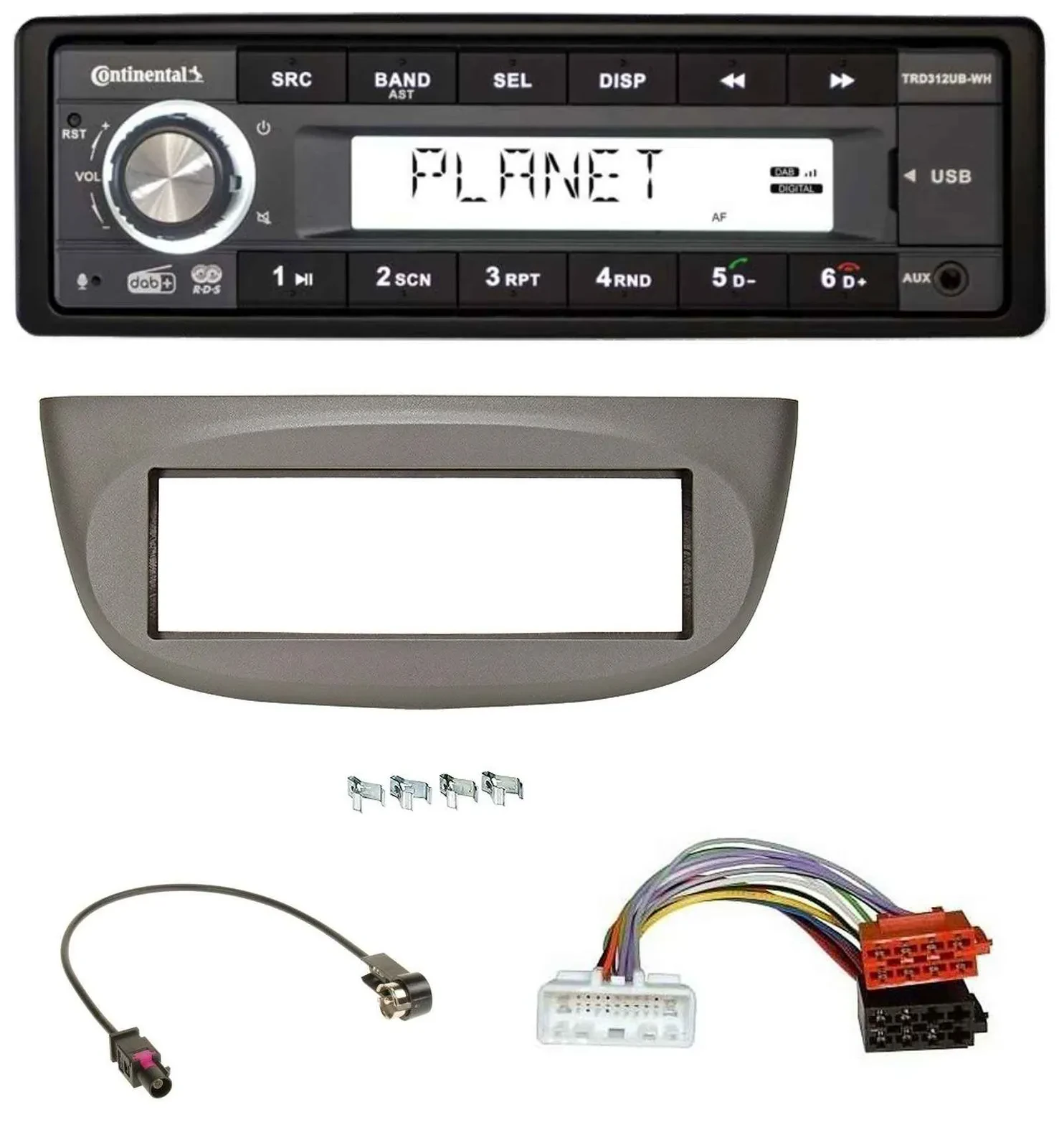 Continental USB 1DIN AUX DAB MP3 Autoradio für Renault Twingo ab 2015 beige-grau