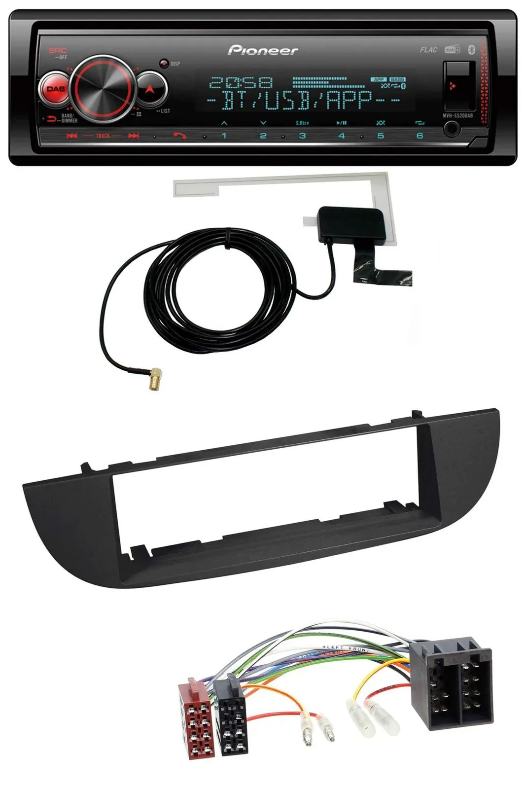 Pioneer Bluetooth DAB USB MP3 Autoradio für Fiat 500 (ab 2007) - schwarz