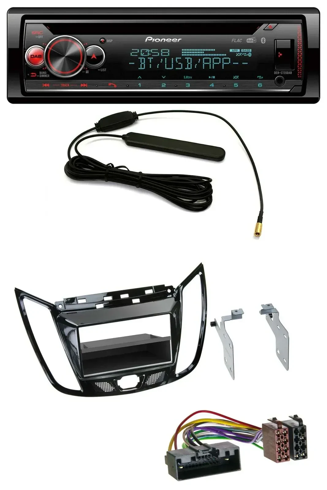 Автомагнитола Pioneer CD USB DAB Bluetooth для Ford C‑Max и Kuga, чёрный глянец