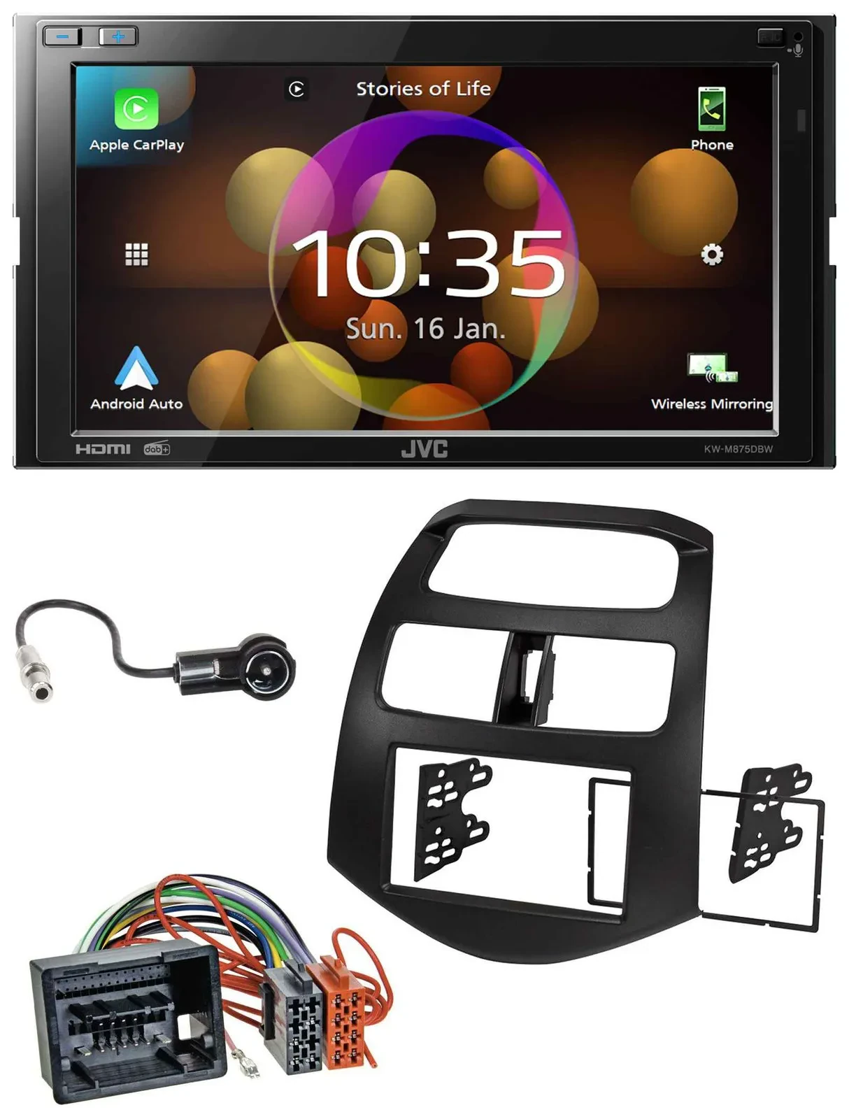 JVC DAB MP3 2DIN Bluetooth USB Autoradio für Chevrolet Spark ab 2013