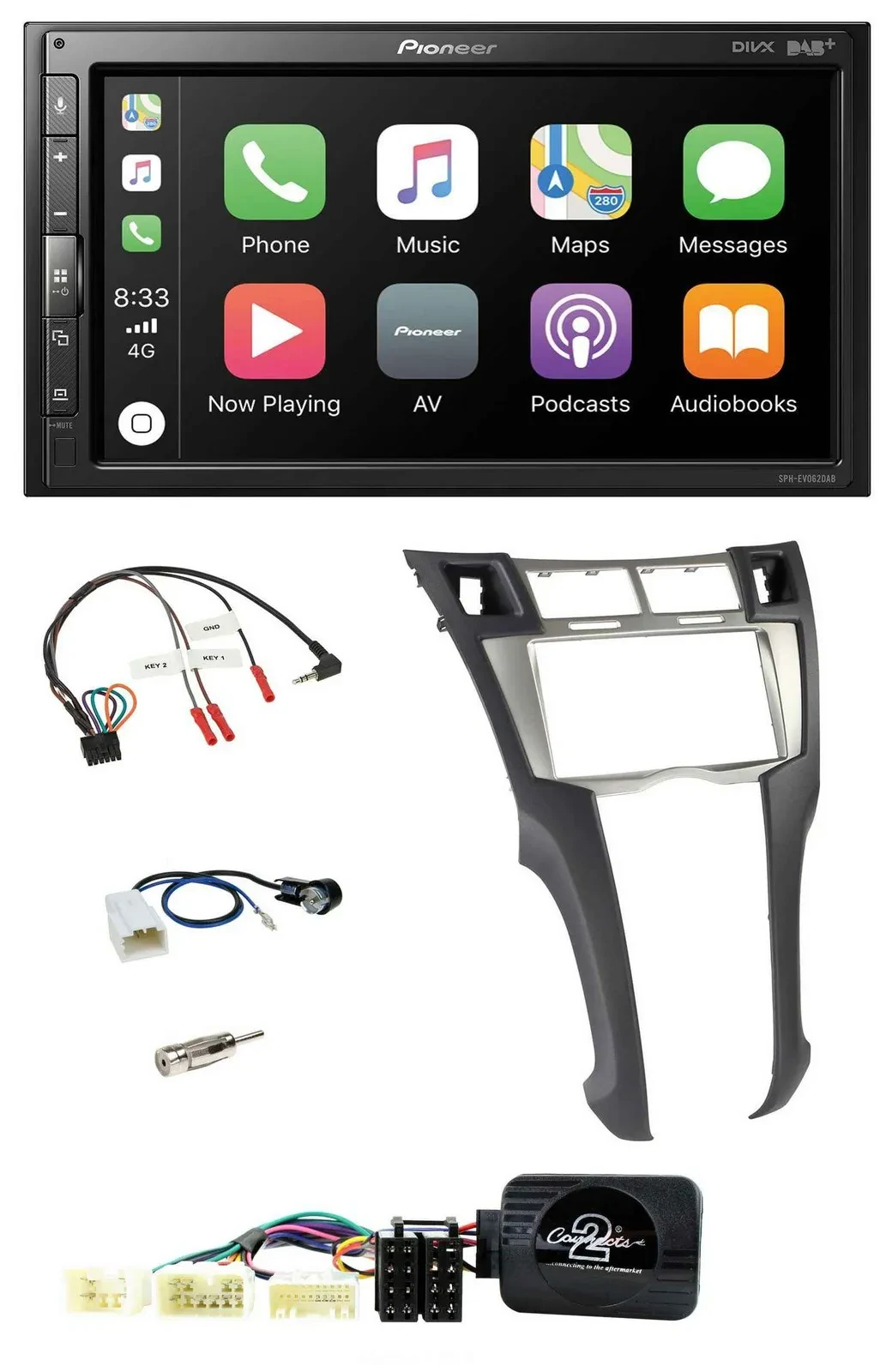 Автомагнитола Pioneer 2-DIN DAB Bluetooth USB для Toyota Yaris 2006–2011 с поддержкой кнопок на руле
