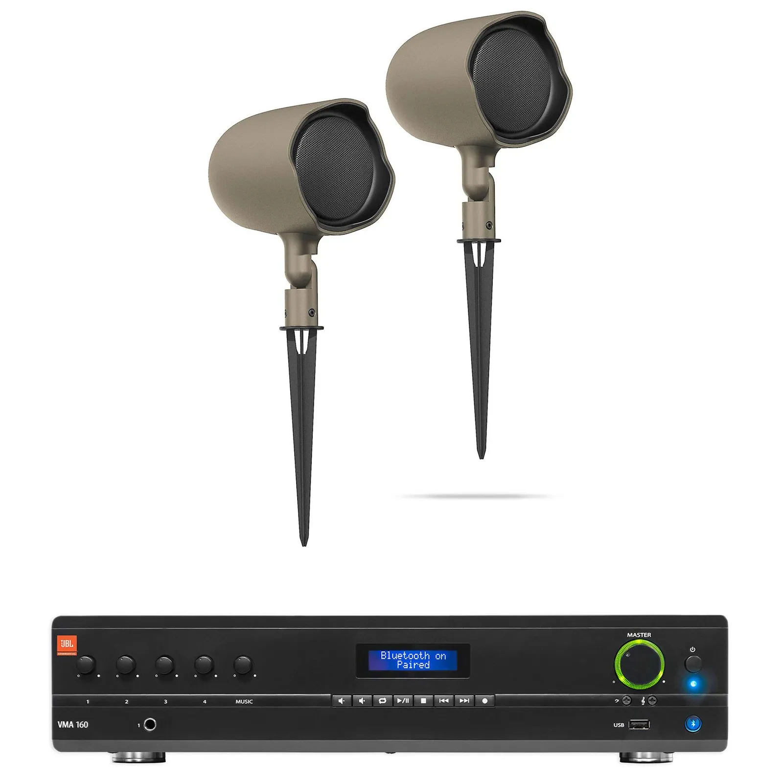 (2) JBL GSF3-TN 6.5" Landscape Ground Stake/Wall 70v Commercial Speakers+Amp