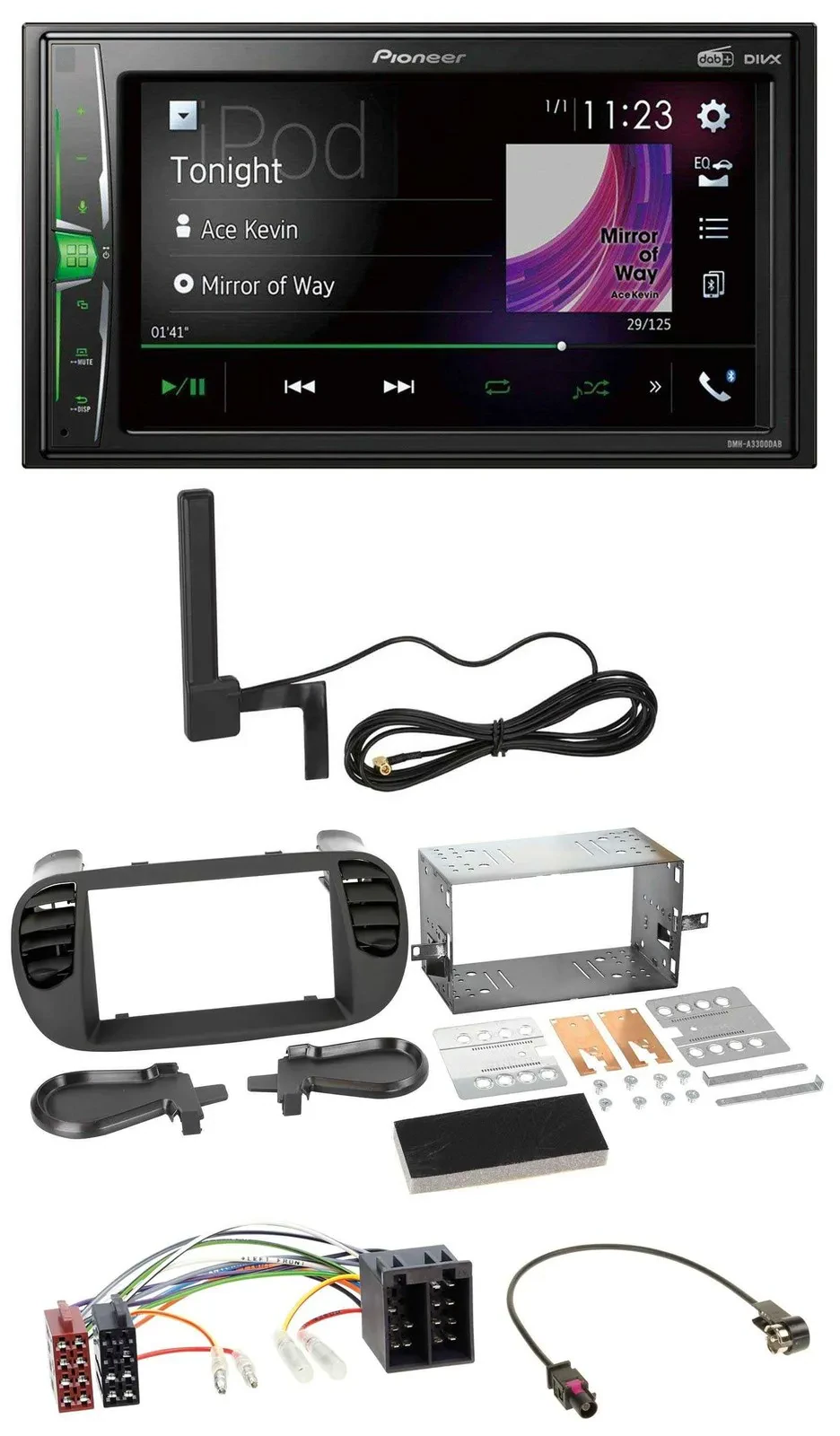 Pioneer MP3 DAB AUX 2DIN Bluetooth Autoradio für Fiat 500 ISO ab 12 soft touch