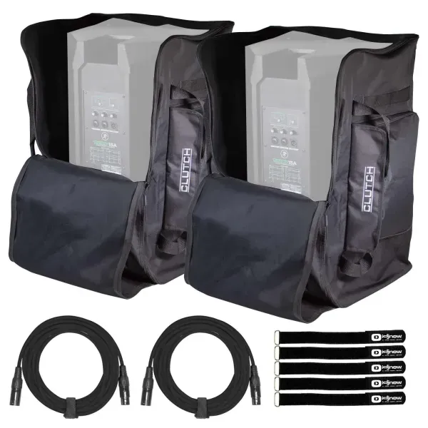 Pro Audio DJ Universal 15" Loudspeaker Padded Tote Carry Bags w 20' XLR Cables