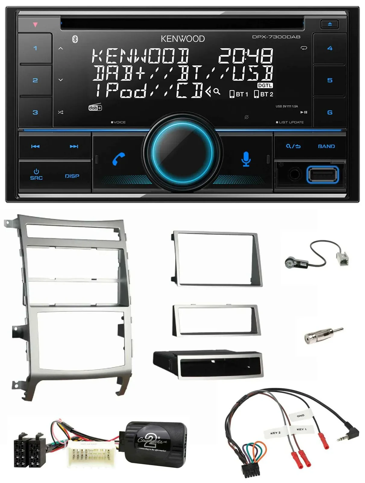 Автомагнитола Kenwood 2DIN, CD, DAB, USB, Bluetooth для Hyundai IX55 2009–2012, поддержка кнопок на руле