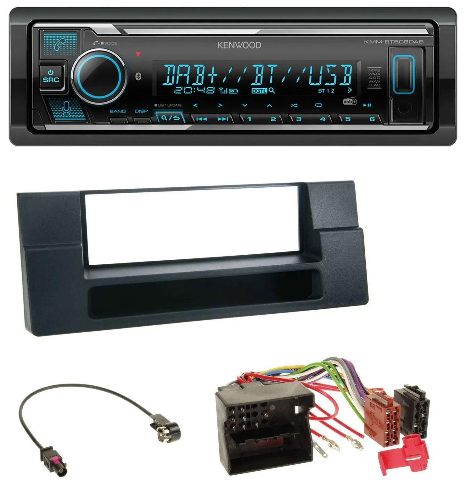 Автомагнитола Kenwood 1-DIN Bluetooth MP3 DAB USB для BMW X5 E53 и 5er E39, Quadlock