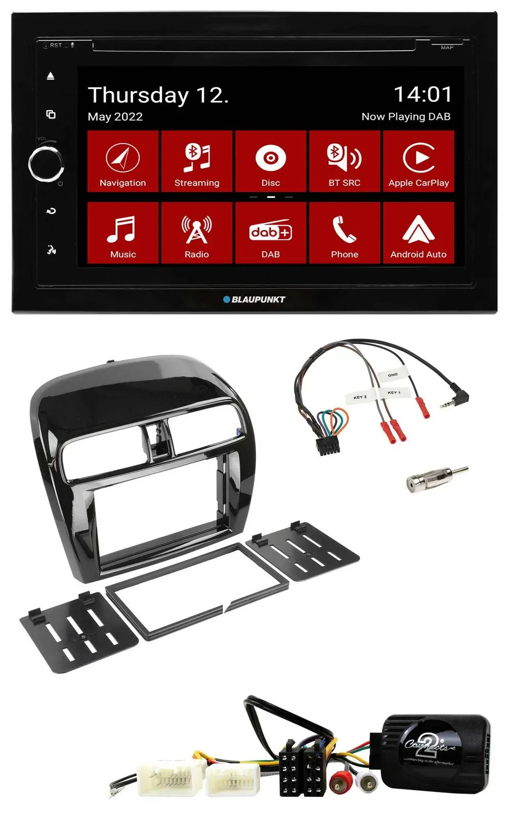 Blaupunkt 2DIN Lenkrad Bluetooth USB TMC DAB Navigation für Mitsubishi Mirage Sp