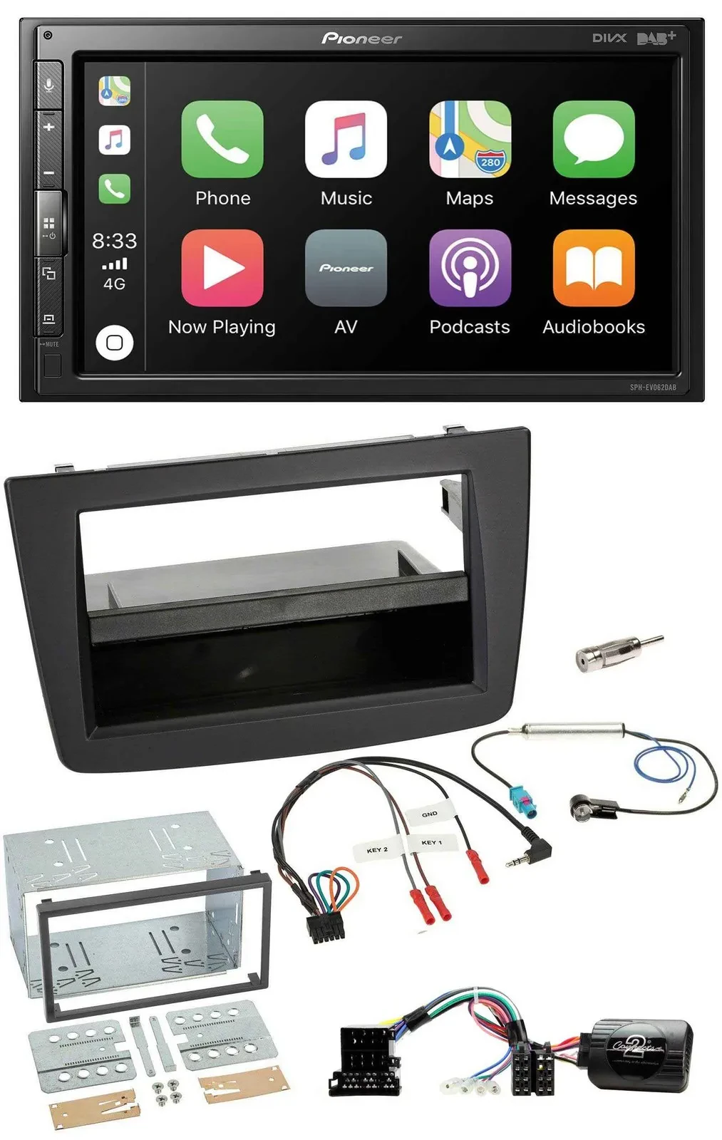 Автомагнитола для Alfa Romeo Mito (2008–2014) Pioneer 2DIN, DAB, Bluetooth, USB, поддержка кнопок на руле, черная
