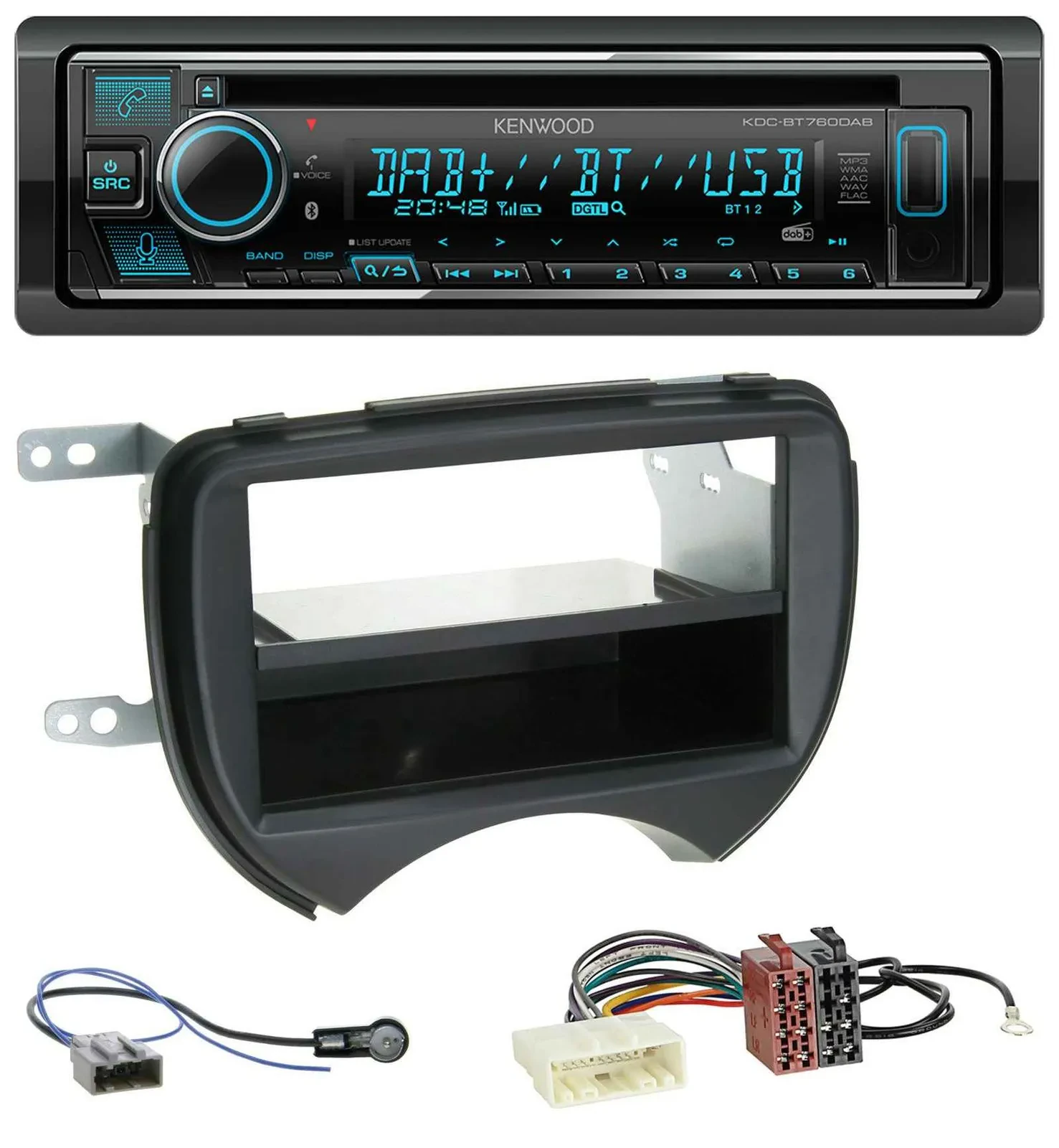 Автомагнитола Kenwood MP3 Bluetooth DAB USB CD для Nissan Micra K13 (2010–2013), черный