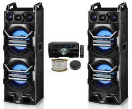 (2) Technical Pro Dual 10" 3000w LED Speakers+DVD Player Amplifier+Wifi Receiver