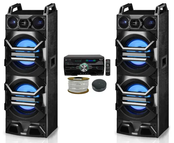 (2) Technical Pro Dual 10" 3000w LED Speakers+DVD Player Amplifier+Wifi Receiver