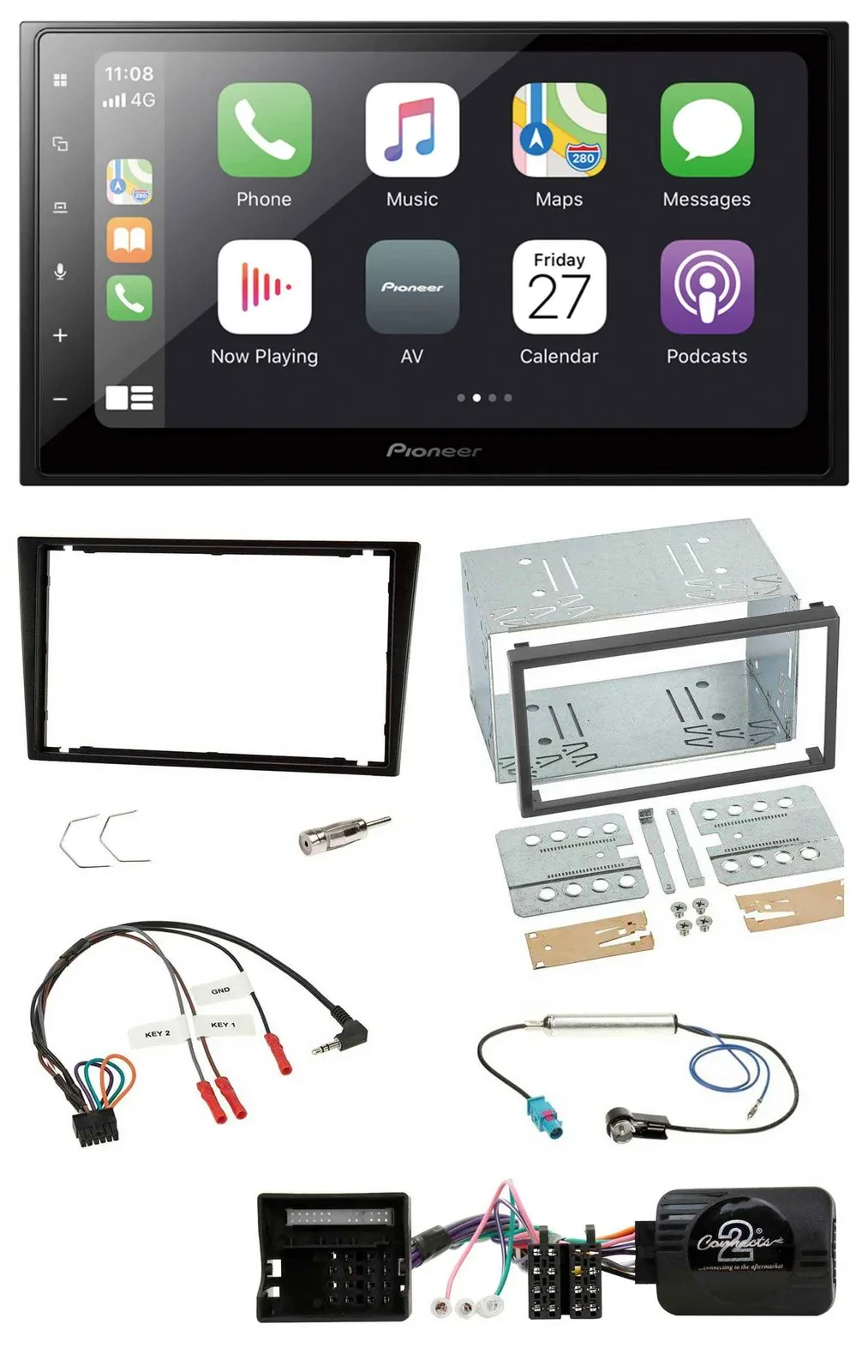 Pioneer Lenkrad Bluetooth DAB 2DIN USB Autoradio für Opel Corsa C schwarz
