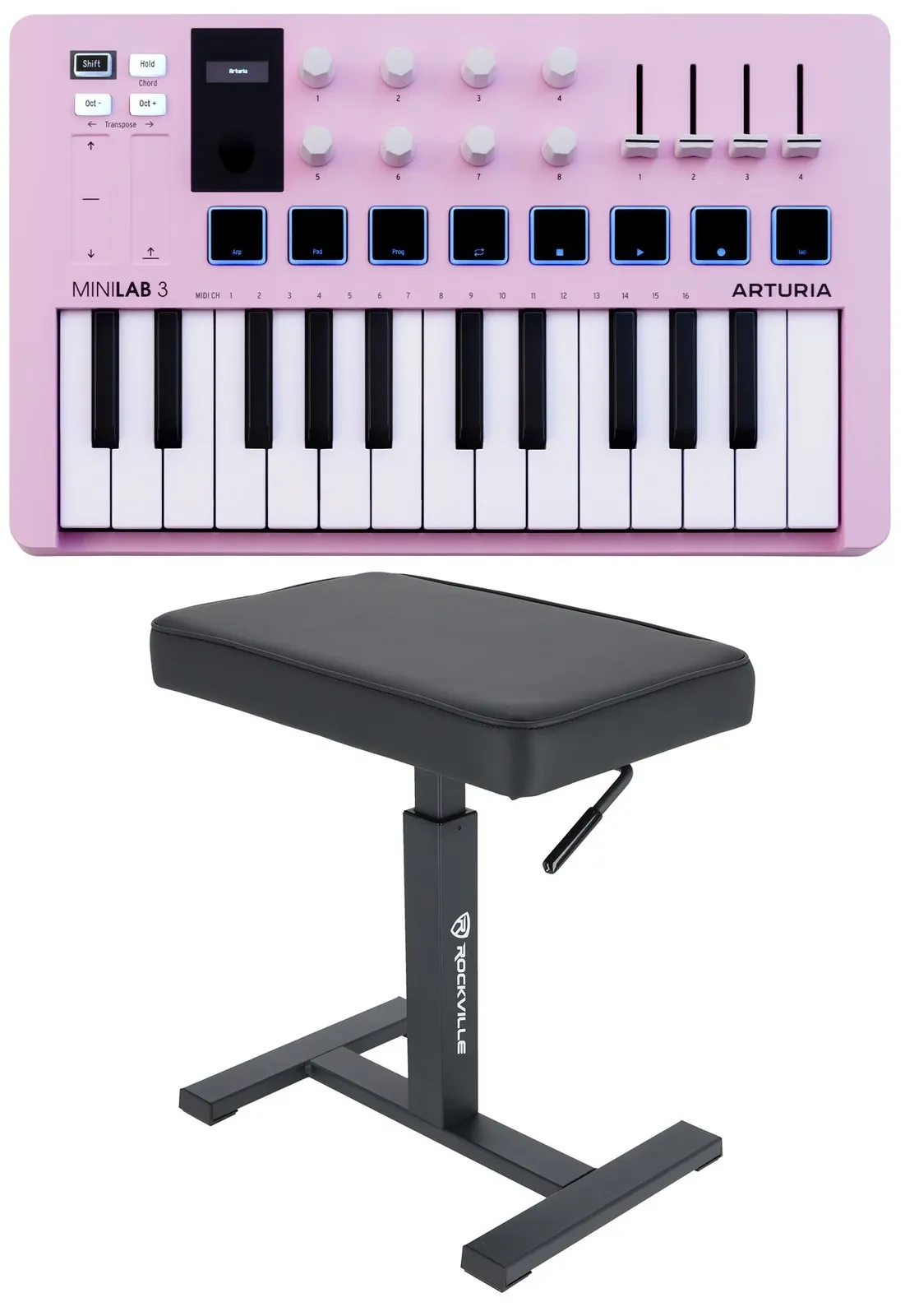 MIDI-контроллер Arturia MiniLab 3 Rose Quartz (набор) с гидравлической скамьей