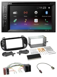 Автомагнитола Pioneer 2DIN, Bluetooth, USB, DAB, DVD, для Fiat 500 (с 2012), ISO, черный