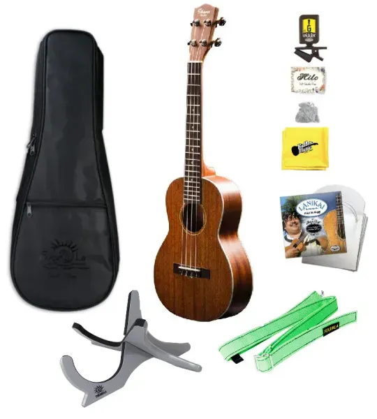 Ohana TK-20 Solid Top Tenor Size Ukulele with Bag, Tuner, Strings, Stand, More