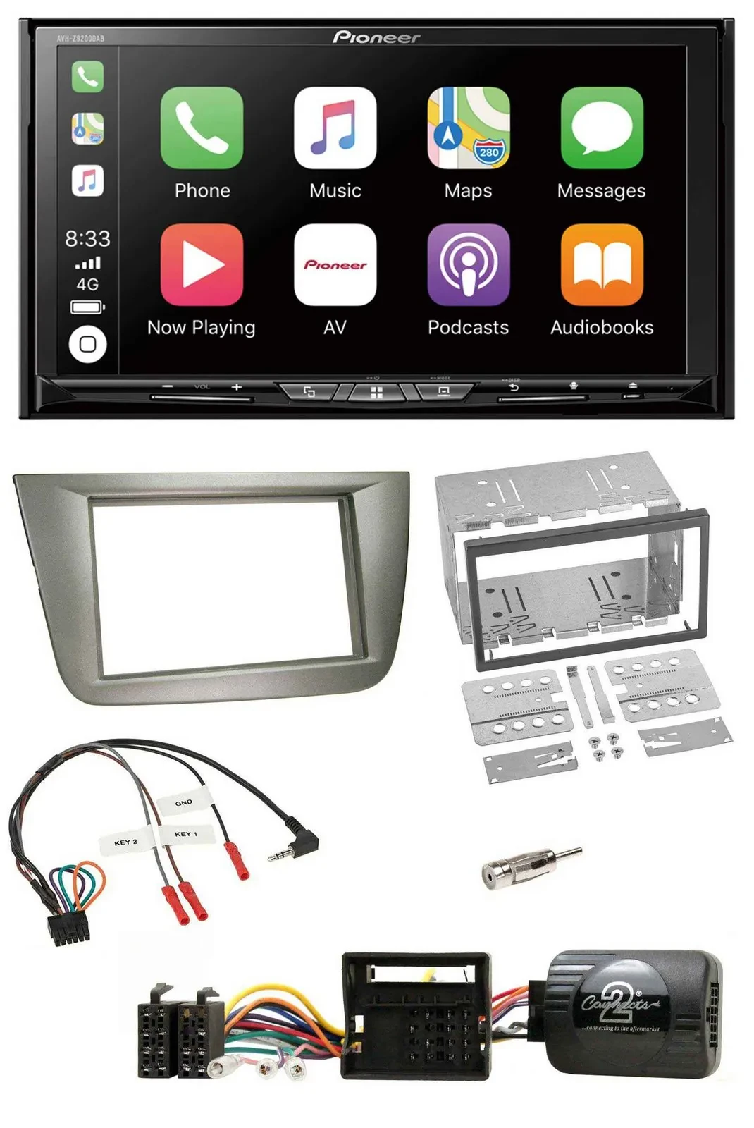 Pioneer 2DIN Lenkrad USB DAB DVD Bluetooth Autoradio für Seat Toledo Altea silbe