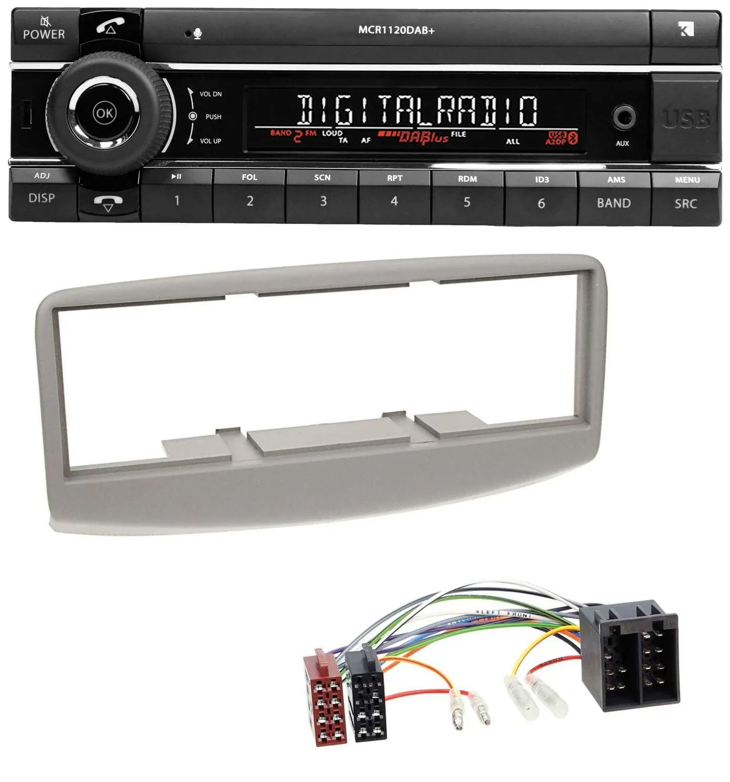 Kienzle Bluetooth MP3 USB DAB Autoradio für Fiat Multipla 186 1999-2010 grau