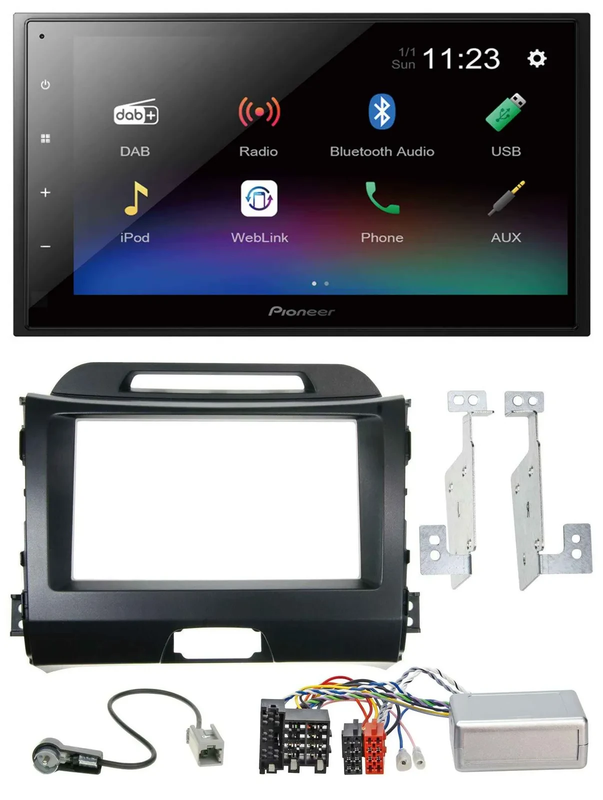 Автомагнитола для Kia Sportage (2010–2015) Pioneer 2DIN, USB, Bluetooth, DAB, черная