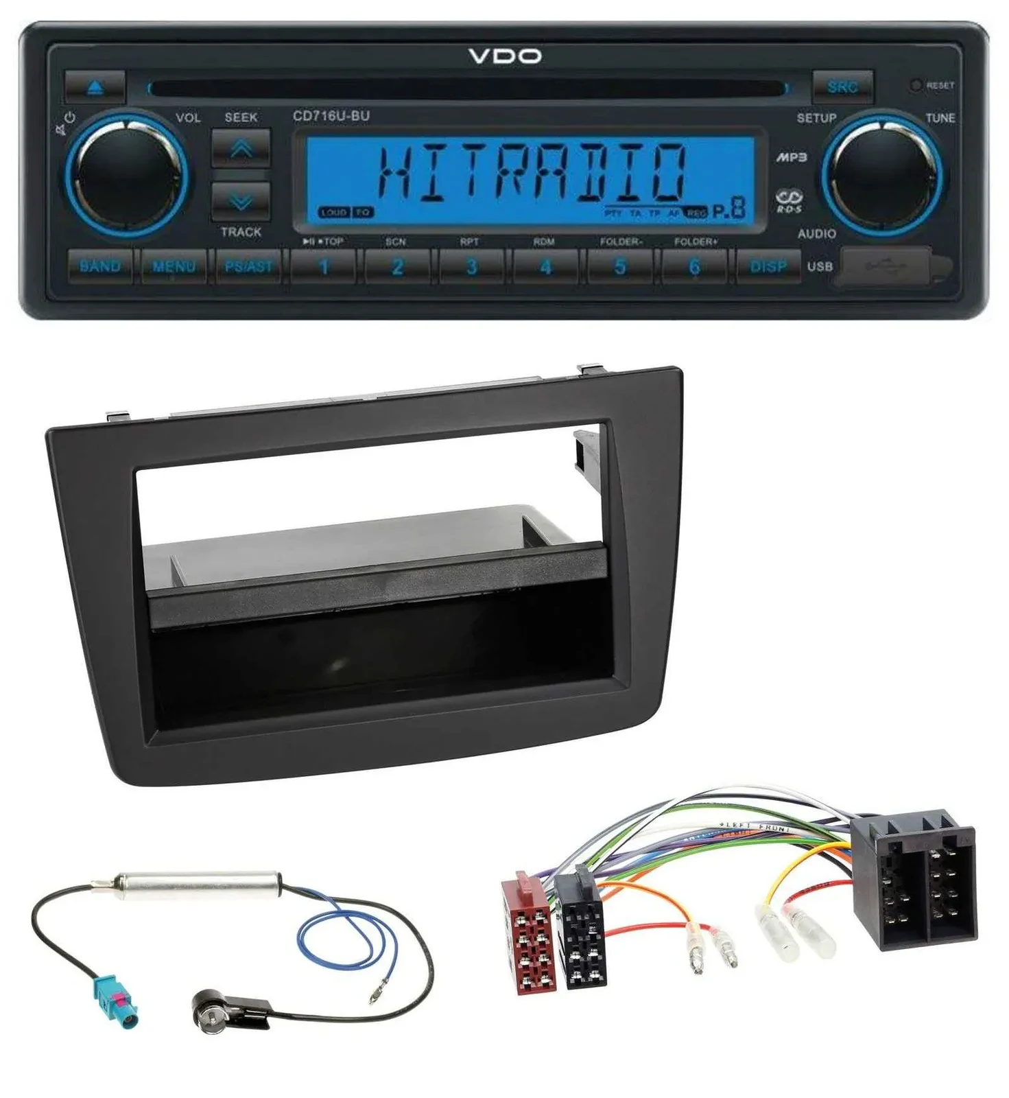 VDO AUX MP3 1DIN CD USB Autoradio für Alfa Romeo Mito 955 08-14 ISO schwarz