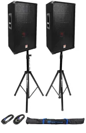 (2) Rockville RSG12 12” 3-Way 1000w 8 Ohm Passive DJ PA Speaker+Stands+Cables