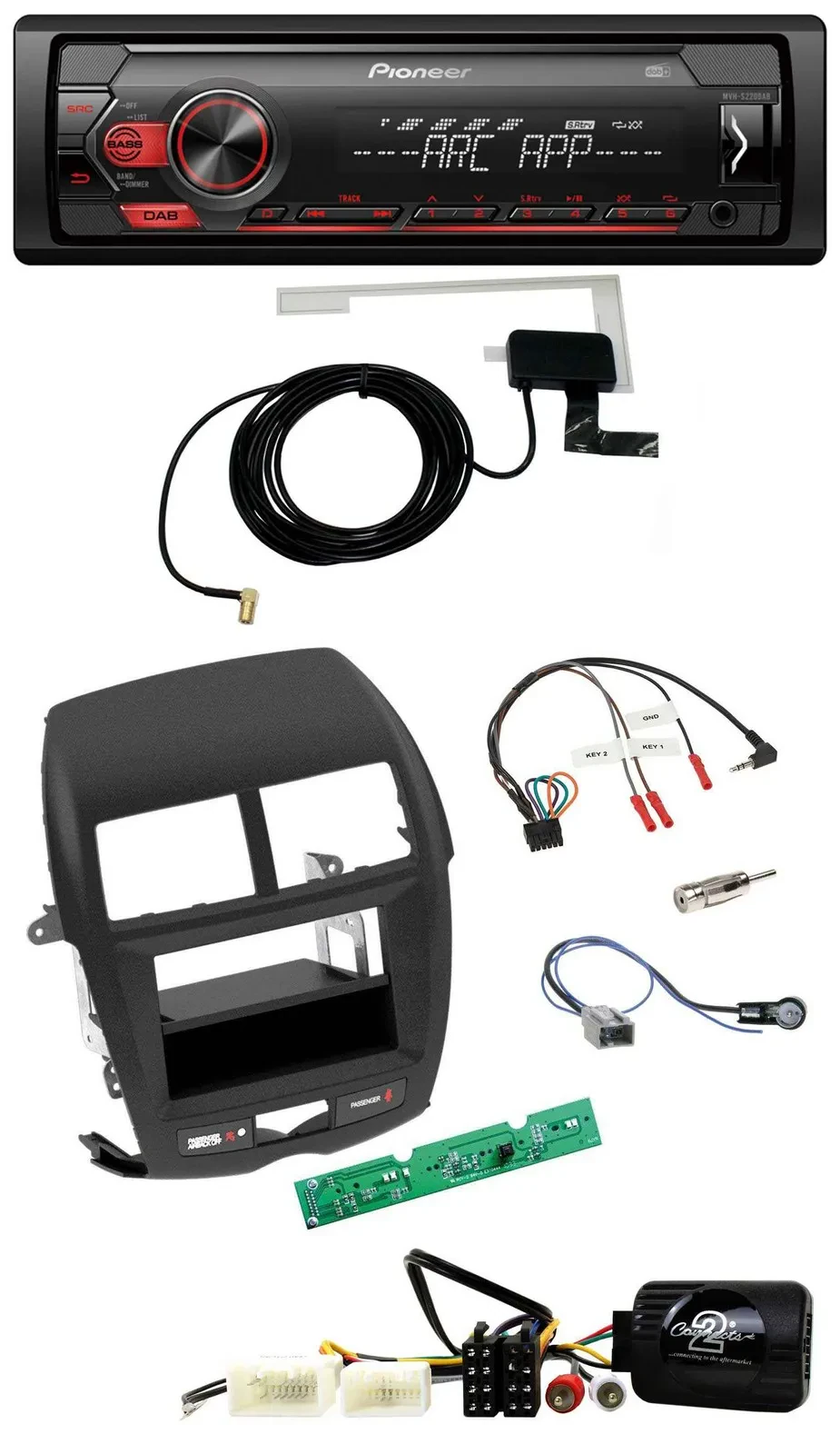 Автомагнитола для Mitsubishi ASX (2010–2014) Pioneer 1DIN, USB, DAB, MP3, поддержка кнопок на руле