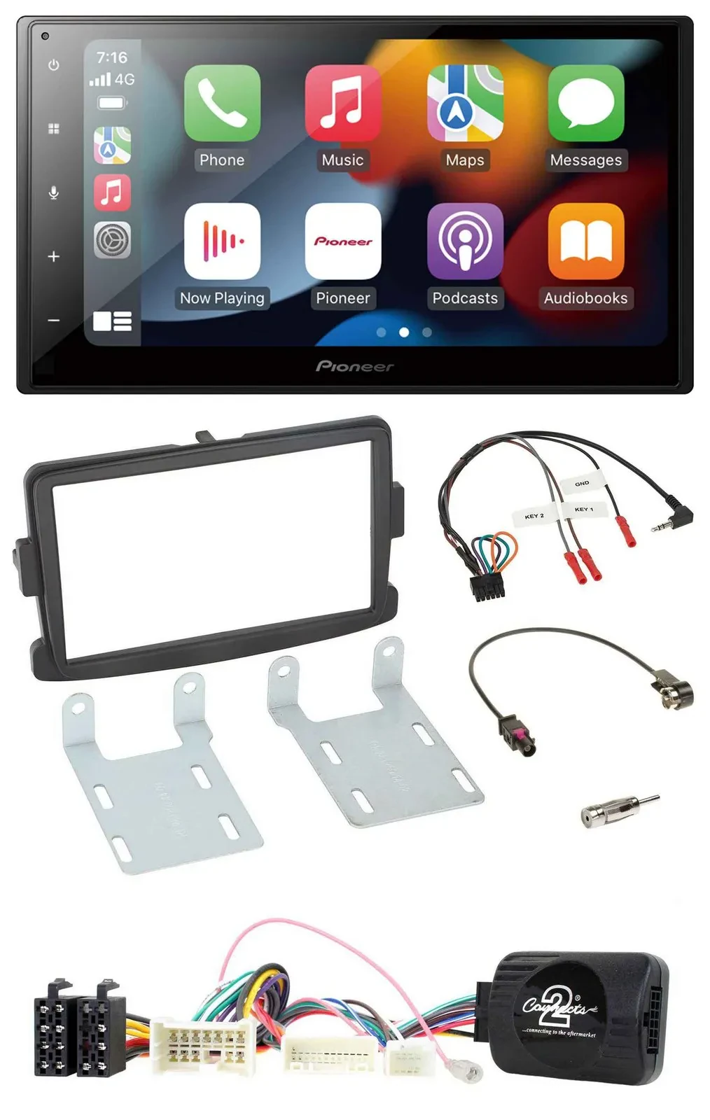 Pioneer DAB Bluetooth 2DIN USB Lenkrad Autoradio für Dacia ab 2012 schwarz