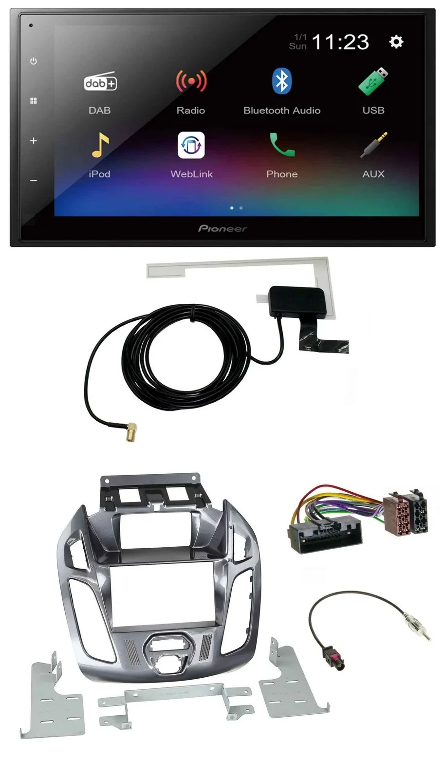 Pioneer DAB MP3 Bluetooth 2DIN USB Autoradio für Ford Transit Connect mit Displa