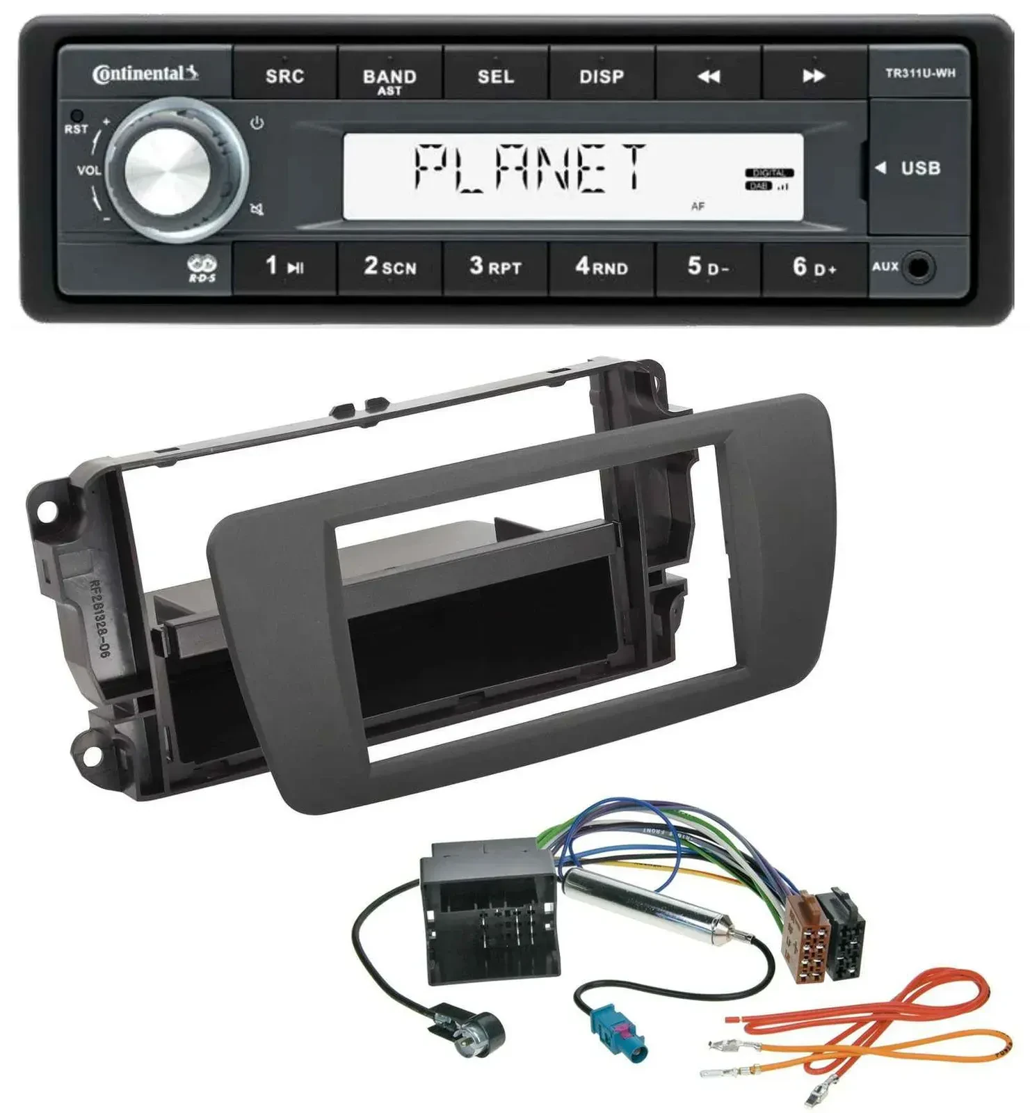 Continental USB MP3 AUX 1DIN Autoradio für Seat Ibiza (ab 12) - tuam grey