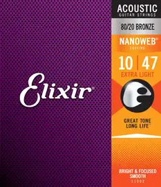 Струны для 12-струнной акустической гитары Elixir Nanoweb 11152 10-47, бронза