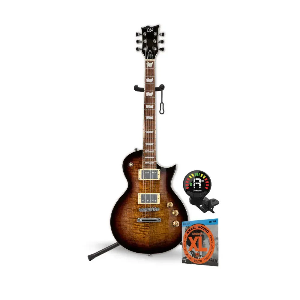 ESP LTD EC 256FM 6 String Right Handed Dark Brown Sunburst Guitar Bundle