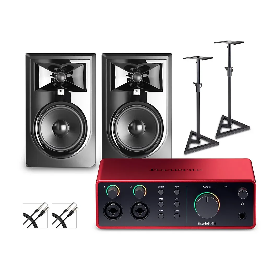 Focusrite Scarlett 4i4 Gen 4 -JBL 3 Series Studio Monitors/Stands/Cables 306MKII