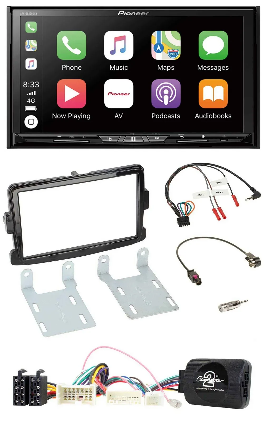 Pioneer 2DIN Lenkrad USB DAB DVD Bluetooth Autoradio für Dacia ab 2012 piano sch