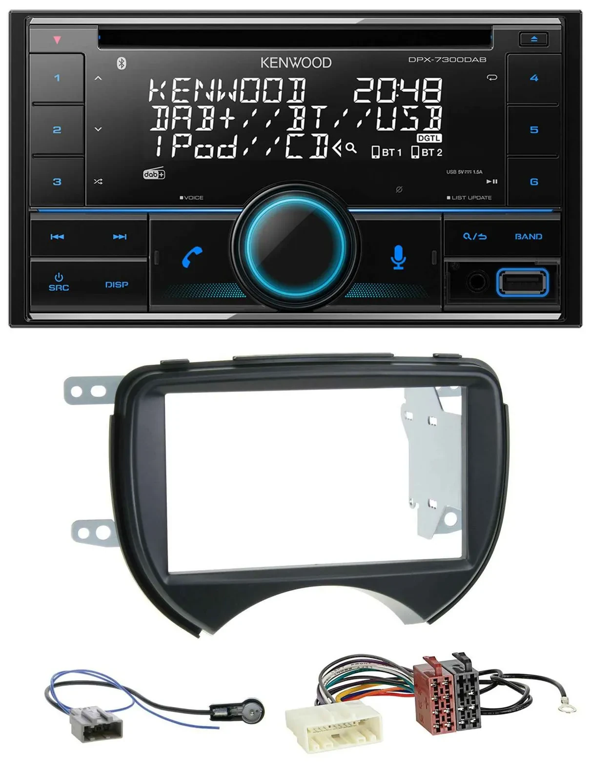 Kenwood CD 2DIN DAB USB MP3 Bluetooth Autoradio für Nissan Micra 10-13 schwarz