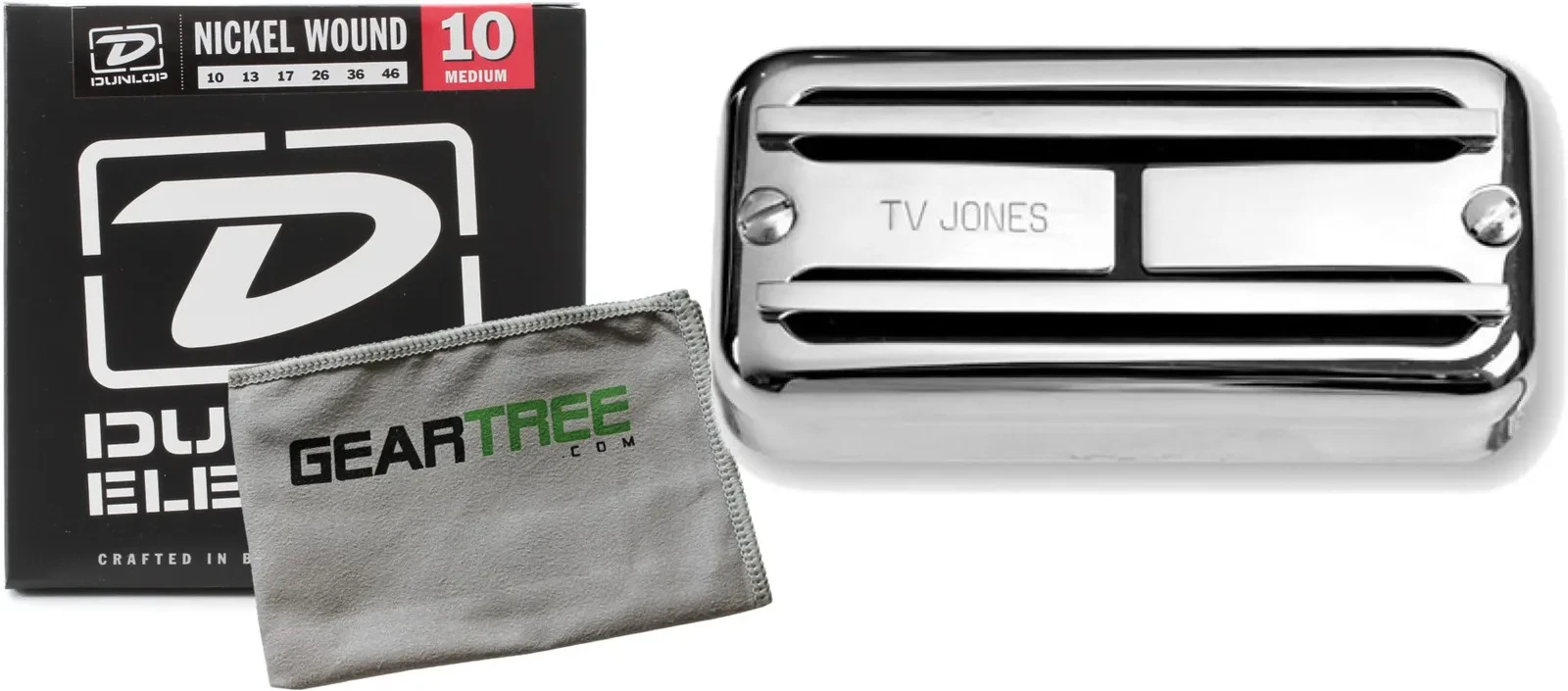 Звукосниматель для электрогитары TV Jones Supertron Universal Mount Bridge Chrome (набор) с струнами и салфеткой