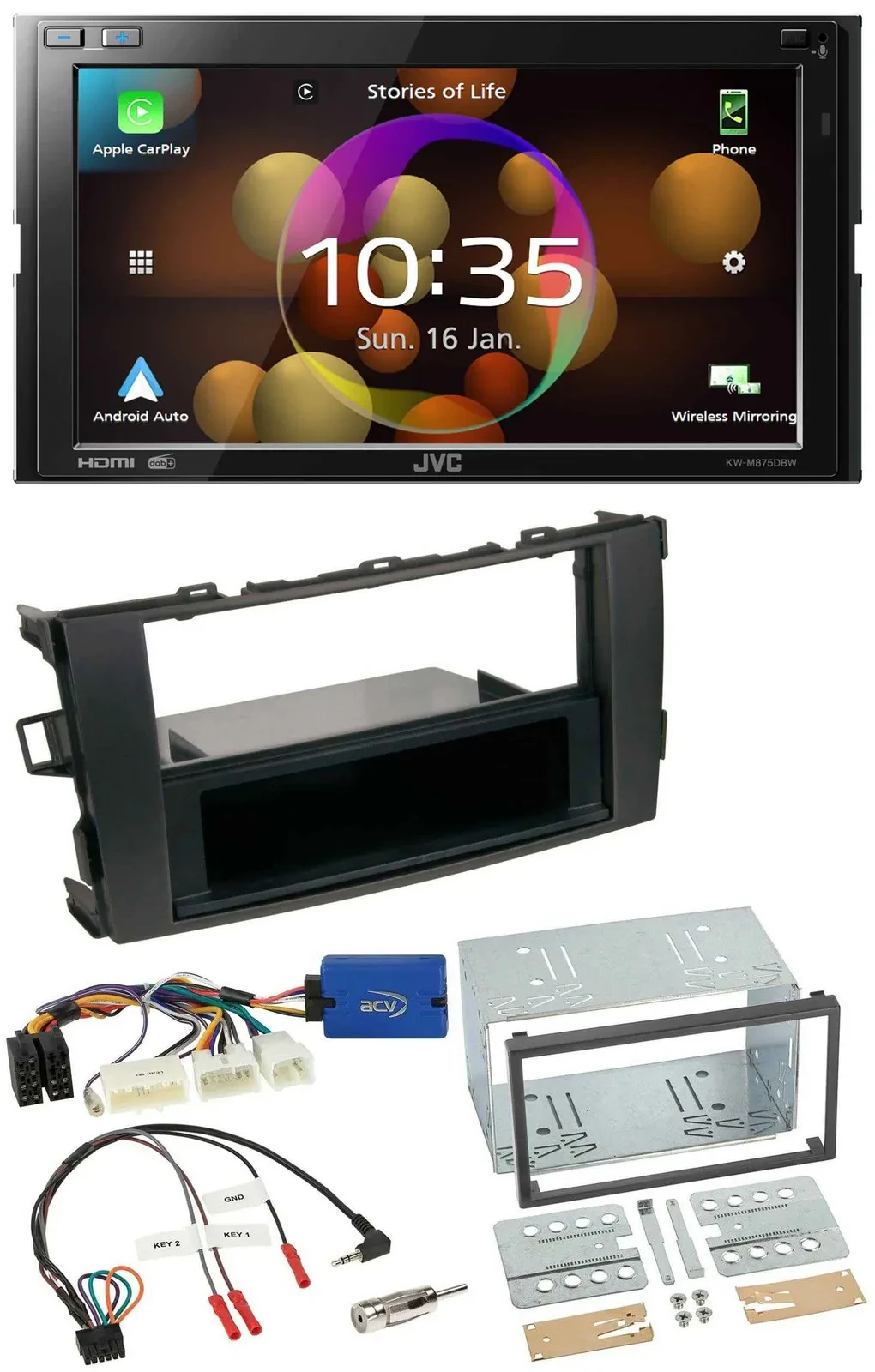 JVC DAB Lenkrad 2DIN Bluetooth USB Autoradio für Toyota Auris 2011-2012 schwarz