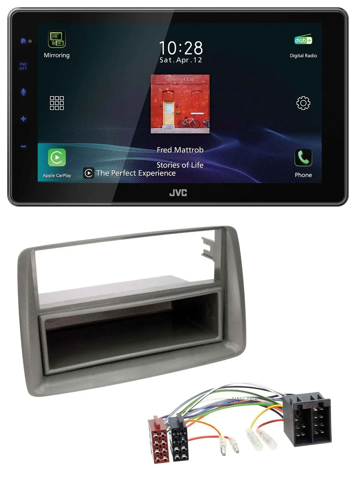Автомагнитола JVC DAB MP3 Bluetooth USB для Fiat Panda (169, 2003–2012) серый