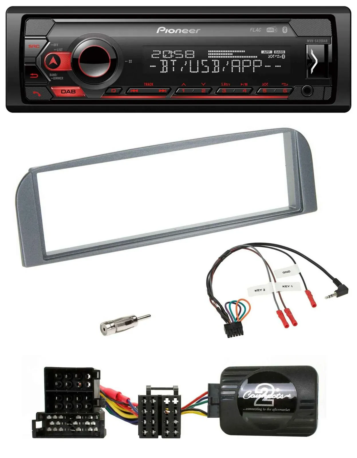 Pioneer Lenkrad USB DAB Bluetooth Autoradio für Alfa 147 GT anthrazit